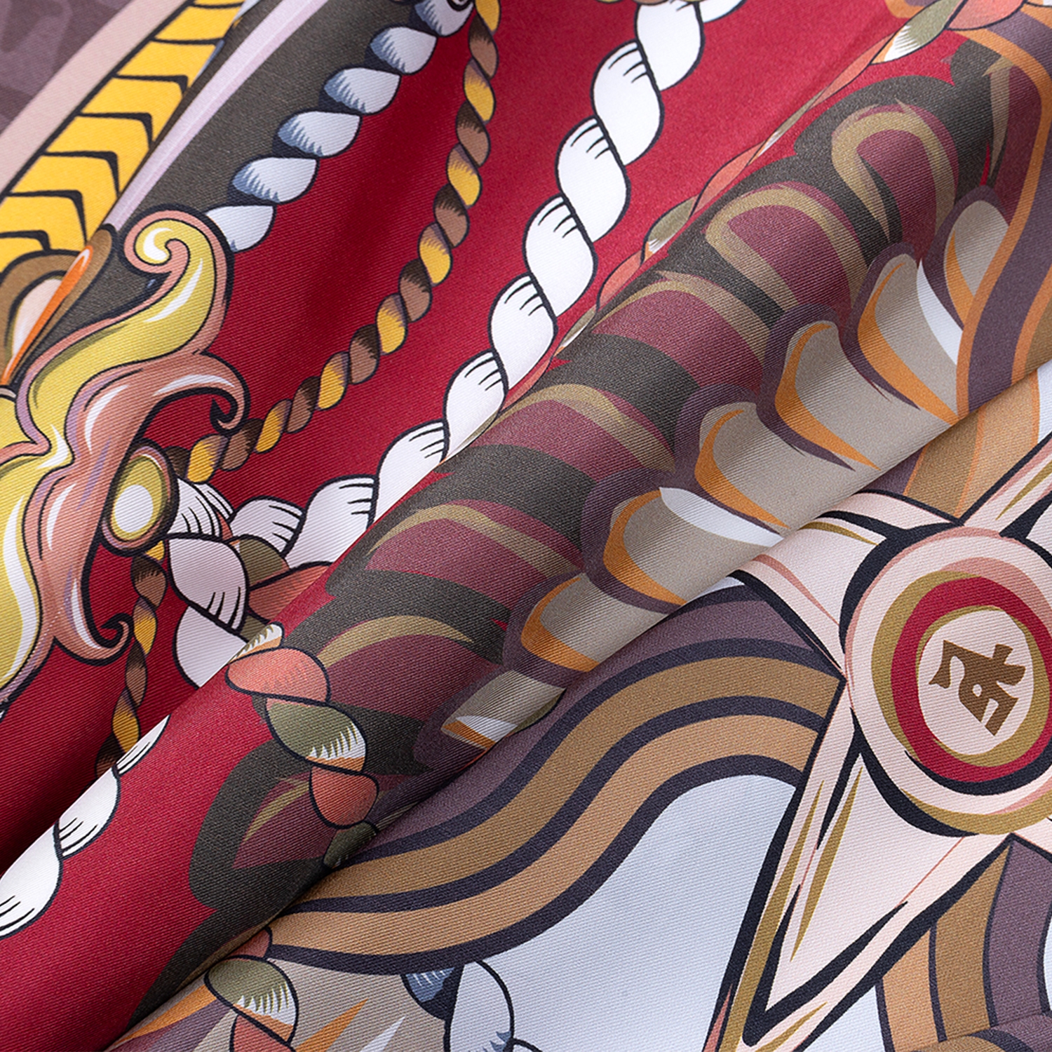 heritage silk scarf in brown close up