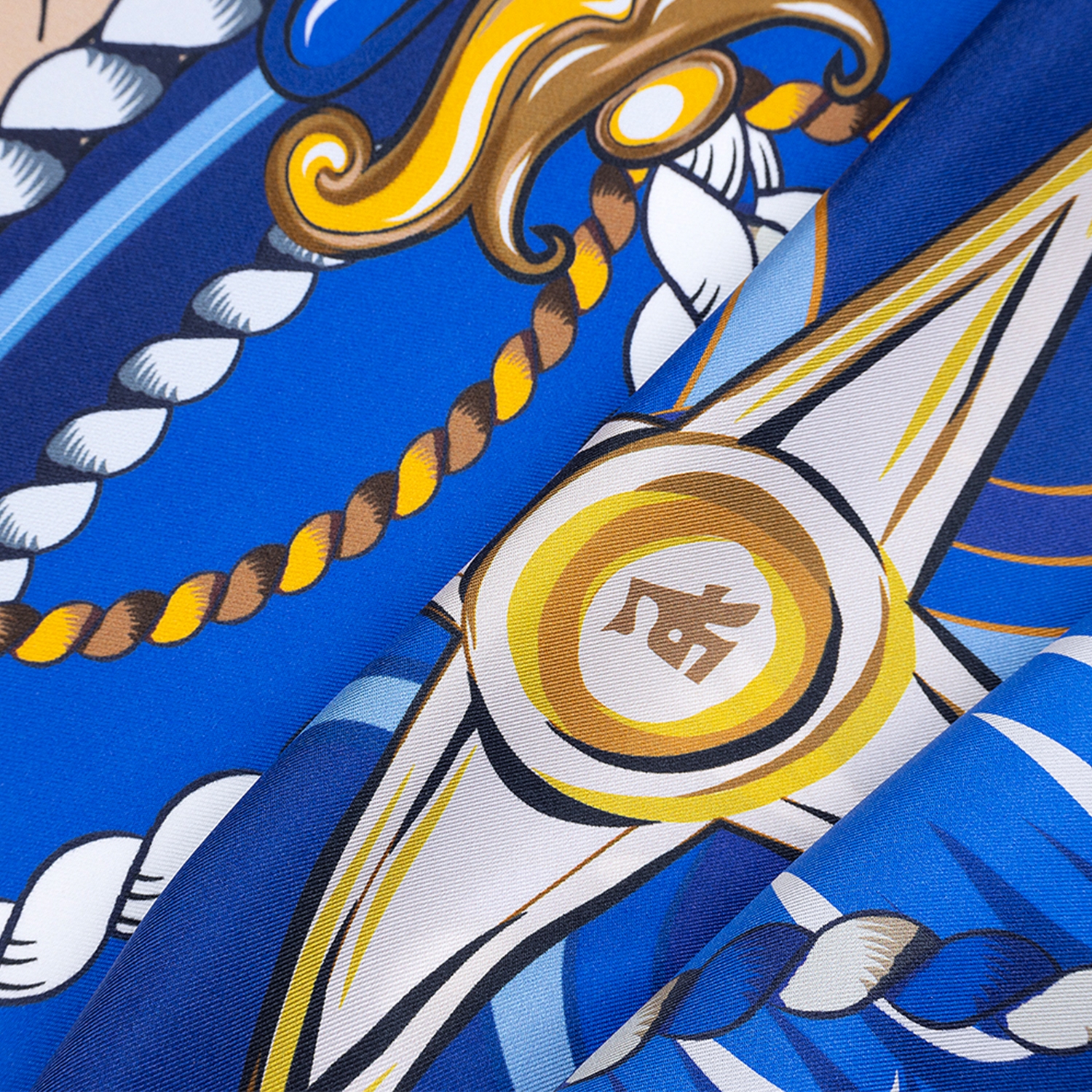 heritage silk scarf in blue close up